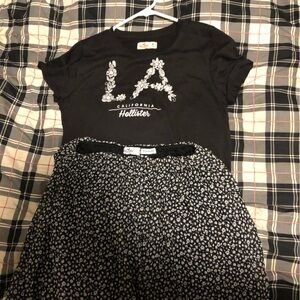 Hollister outfit. Black and white floral t-shirt and skirt set